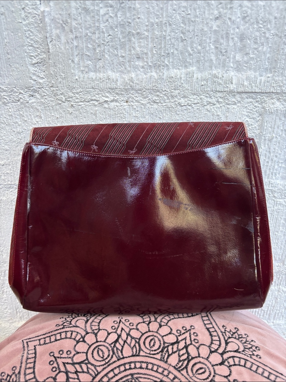 Linea Patent Leather Burgundy Envelope Crossbody with Contrast Trim - Picture 7 of 14